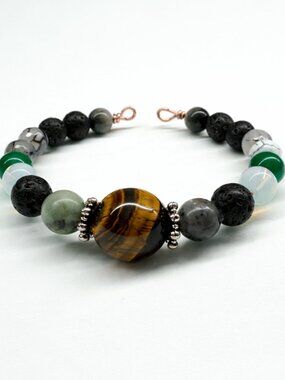 Protection & Grounding Bracelet- Tiger’s Eye, Lava Stone, Agate • Energy Healing